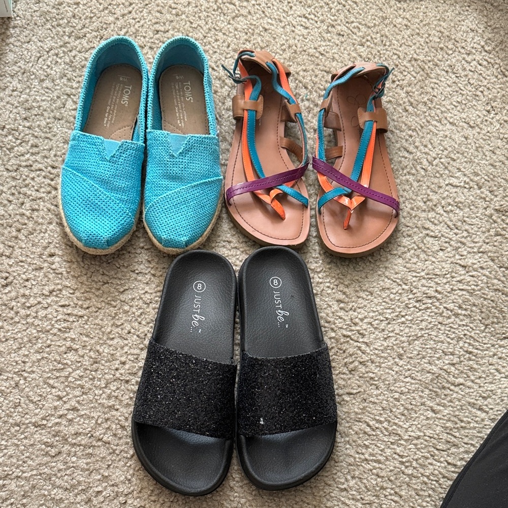 Just Be Kids Sandals and Slip-Ons - Turquoise, Tan, Black
